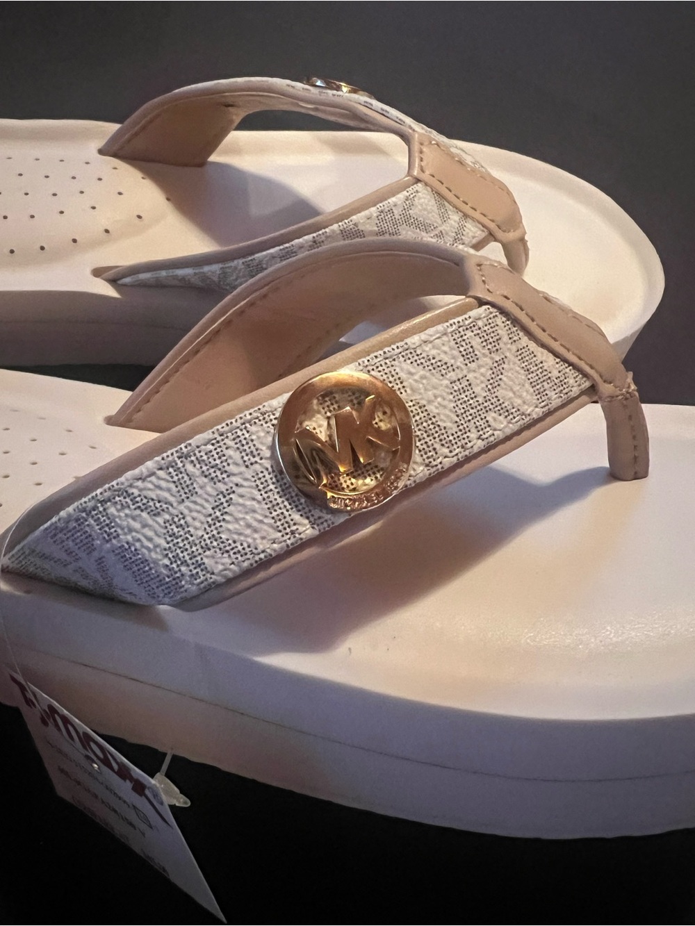 Michael Kors cream & tan, women’s 6 sandals, darling MK emblems. New with tags. - Picture 4 of 11